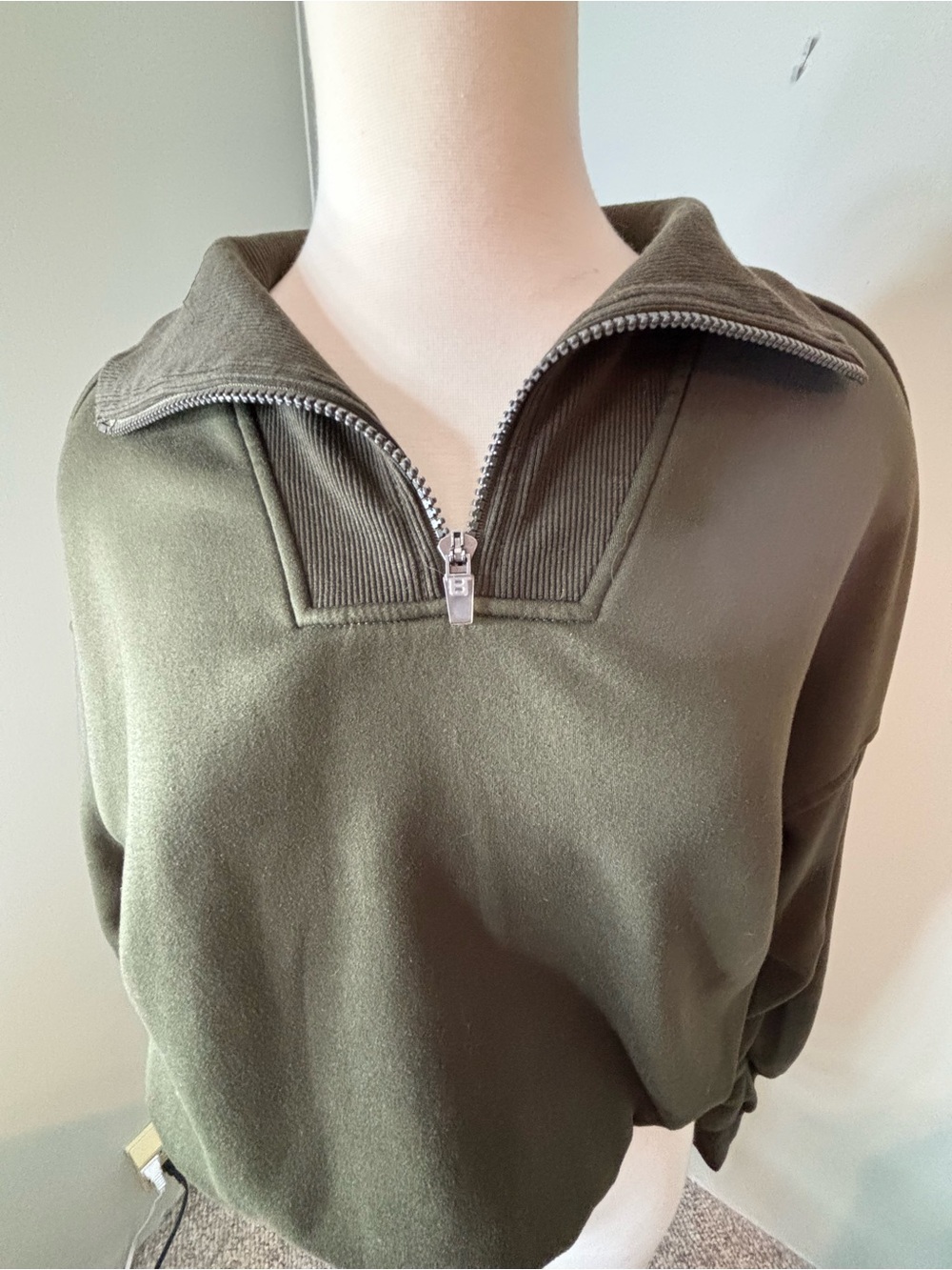 Ulu Olive Green Ribbed Half-Zip Pullover Sweatshirt Womens Medium